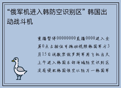 “俄军机进入韩防空识别区” 韩国出动战斗机